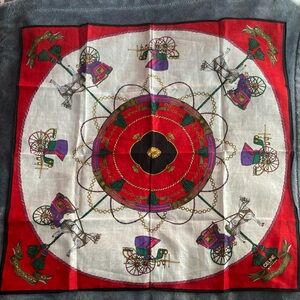 Celine Equestrian Motif Scarf in Red and White